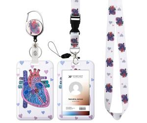 Dimeho Porte-badge ID avec cordon et étiquette de badge cardiaque en forme de cœur avec clip de ceinture rétractable, porte-badge robuste détachable pour infirmières, médecins, bureau médical, femmes