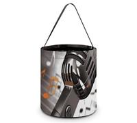 [Dimensions : 20 x 21 x 18 cm] Microphone fourre-tout d'Halloween avec notes de musique imprimées sacs à bonbons - Réutilisable pour les fêtes et les cadeaux
