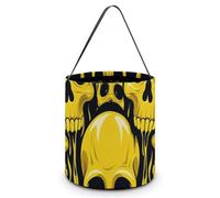 [Dimensions : 20 x 21 x 18 cm] Sac fourre-tout d'Halloween imprimé crâne jaune - Réutilisable pour les fêtes et les cadeaux