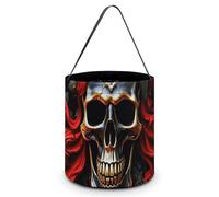 [Dimensions : 20 x 21 x 18 cm] Sac fourre-tout d'Halloween imprimé crâne pirate - Réutilisable pour les fêtes et les cadeaux