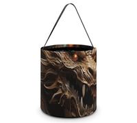 [Dimensions : 20 x 21 x 18 cm] Sac fourre-tout d'Halloween imprimé dragon doré sur fond rouge - Réutilisable pour les fêtes et les cadeaux