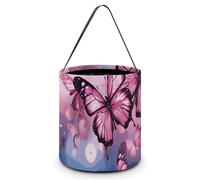 [Dimensions : 20 x 21 x 18 cm] Sac fourre-tout d'Halloween imprimé papillons roses - Réutilisables pour les fêtes et les cadeaux