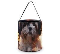 [Dimensions : 20 x 21 x 18 cm] Sac fourre-tout d'Halloween Shih Tzu imprimé chien et fleurs - Réutilisable pour les fêtes et les cadeaux