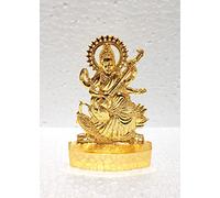 Dimensions : 7,6 x 10,2 cm - Statue en métal plaqué or doré Maa Saraswati - Déesse hindoue Saraswati ji Murti pour Pooja, méditation, bureau, maison, table d'étude, figurines d'exposition, cadeau