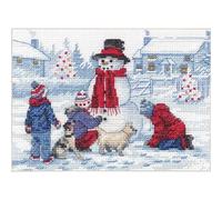 Dimensions 70-08993 Kit de broderie au point de croix Motif bonhomme de neige 17,8 x 12,7 cm Toile Aida blanche 14 fils Multicolore