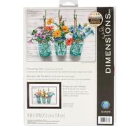 Dimensions Kit de broderie point de croix compté Fleurs en bocaux Mason, Aida 14 fils 35,6×25,4 cm