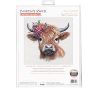 Dimensions Kit de broderie au point de croix Motif vache des Highlands Aida blanc 28 x 28 cm 14 ct