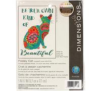 Dimensions Be Your Own Kind of Beautiful' Paisley Cat Counted Cross Stitch Kit, 14 Count Ivory Aida Cloth, 5'' x 7'' Point de Croix compté, Multicolore, Taille Unique
