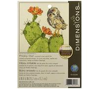 Dimensions Counted Cross Stitch Kit 'Prickly Owl' Cactus Pattern, 14 Count Ivory Aida Cloth, 6" x 6" Point de Croix compté: épineux, Coloris Assortis, Un