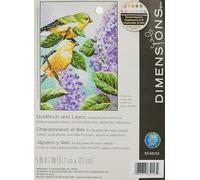Dimensions D70-65153 Chardonneret et Lilas de Broderie Point de X, Blanc, 100% Coton, 12,7 x 17,7 x 0,1 cm