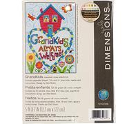 Dimensions Grandkids Always Welcome' Counted Cross Stitch Kit, 14 Count Light Blue Aida Cloth, 5'' x 7' Point d'aiguille, Bleu, 14 x 11 in