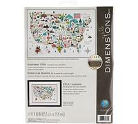 Dimensions Illustrated USA' Patriotic 50 States Counted Cross Stitch Kit, 14 Count White Aida Cloth, 14" x 10" X, Coloris Assortis