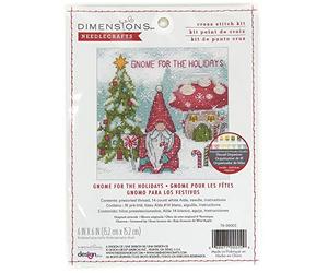 Dimensions - Kit de broderie au point de croix compté - Nain pour les vacances - 70-09002 - Loisirs créatifs pour adultes - Toile Aida 14 fils - 15,2 x 15,2 cm