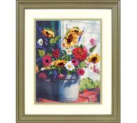 Dimensions kit de point plumetis "seau à fleurs", image de broderie imprimée, 27,9x35,5cm