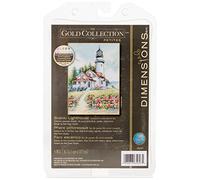 Dimensions - Gold Collection - Kit de broderie au point de croix compté - Motif phare panoramique - Toile Aida 18 fils - Blanc - 12,7 x 17,8 cm