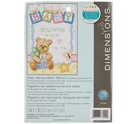 DIMENSIONS Kit Point De Croix Compté, Registre De Naissance Bloques Bébé, Blanc