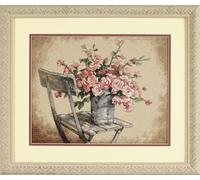 Dimensions Kit Point De Croix Compté, Roses sur Une Chaise Blanche