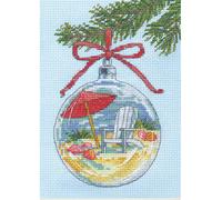 Dimensions Décoration de Plage Kit de Broderie au Point de Croix compté de Noël, Verre, 14 cnt. Aida Bleu Clair, 5" x 7", Set de 5 Pièces