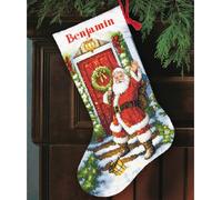 Dimensions point de croix set "Gold Collection Chaussette de Noël Bienvenue Père Noël", motif à compter, 40,6x30cm