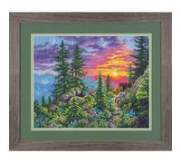 Dimensions point de croix set "Gold Collection sentier de montagne au coucher du soleil", motif à compter, 35,5x27,9cm