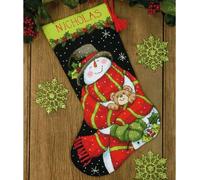 Dimensions set de tapisserie "Noël bonhomme de neige et ours", image de broderie imprimée, 40.6x30cm