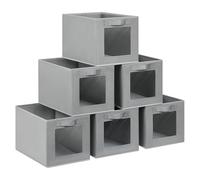 DIMJ Boite de Rangement avec Couvercle, Lot de 6 Panier Cube de Rangement Tissu Pliables Avec Fenêtre Transparente, Carton, Armoire, Vêtements, Tiroir, Gris Clair