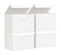 DIMJ Lot de 4 boîtes de rangement pliables avec couvercle et poignée - En tissu - Pour vêtements - Blanc clair