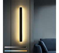 Dimmable Intérieur LED Applique Murale Longue Barre Salon Éclairage Luminance Réglable Chambre Lampe Murale Moderne Acrylique Aluminium Eclairage Mural pour Enfant Bureau Couloir (Noir,100cm 48W)