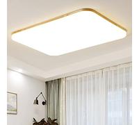Dimmable Plafonnier LED bois rustique lustre de salon Rectangulaire Acrylique Blanc Plafonnier Bureau Vintage ultra-mince Panneau lampe D66cm Moderne télécommande Eclairage de plafond Chambre Cuisine