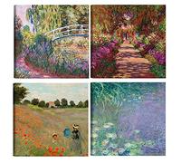 DìMò ART - Lot de 4 impressions sur toile de tableaux artistiques classiques de Claude Monet, décoration pour cuisine, chambre à coucher, salon, bar, bureau, restaurant, 30 x 30 cm