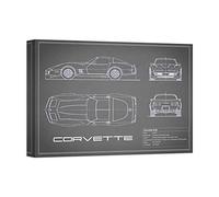 DìMò ART Tableau impression sur toile avec cadre en bois Rogan, Mark Corvette C3-Grey dimensions 70 x 50 cm