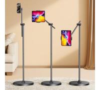 DIMONCOAT Support de tablette de 3 kg, base ultra stable [réglable en hauteur et rotation à 360°], support rétractable pour iPad Mini Air Pro 12,9/9,7, moniteur, Kindle, téléphones portables (4,7 à