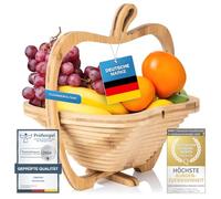 Dimono® Bamboo Bamboo Folding Fruit Basket, Fruit Bowl, Vegetable Bowl and Trivet Folding Basket & Cutting Board, 3 in 1 in beautiful apple design