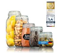 Dimono® Bocaux de stockage en verre borosilicaté Contenants en verre Bocal de conservation avec couvercle en bambou (Set de 5 bocaux)