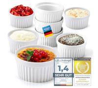 Dimono® Coupelles à dessert Crème Brulee Moules à soufflé, Coupelles à soufflé de 170 ml pour desserts, muffins, pâtés, set de 8 (Blanc)