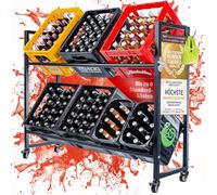 Dimono Étagère à casier métallique à roulettes pour 4 ou 6 cagettes de Boissons, Rangement Stable pour Les Bouteilles vides de bière, d'eau et de Soda, Solution Durable (6 caisses)