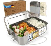 Dimono® Lunchbox Boîte à pain Bento-Box anti-fuite en acier inoxydable ; Boîte à lunch étanche durable avec compartiments & joints d'étanchéité (d: 2400 ml)