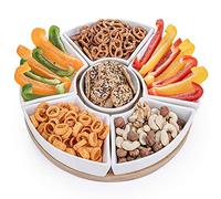 Dimono Plateau à snacks Plateau de service avec 6 coupelles en porcelaine et planche de service en bois de bambou pour snacks, salades, grignotages, dips, tapas, etc