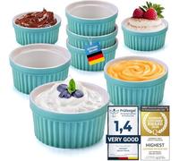 Dimono® Ramequins à Crème Brûlée en Céramique - Set de 8, 170 ml | Coupelles soufflé turquoise - résistantes four 350°C, lave-vaisselle & micro-ondes - porcelaine élégante