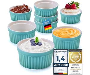 Dimono® Ramequins à Crème Brûlée en Céramique - Set de 8, 170 ml | Coupelles soufflé turquoise - résistantes four 350°C, lave-vaisselle & micro-ondes - porcelaine élégante