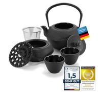 Dimono® Service à Thé en Fonte 4 Pièces - Théière 1,3 L avec Chauffe-Théière