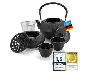 Dimono® Service à Thé en Fonte 4 Pièces - Théière 1,3 L avec Chauffe-Théière