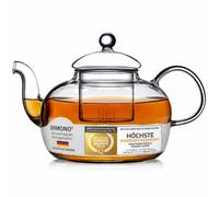 DIMONO® Théière en Verre avec Infuseur 1500 ml - Soufflée à la Bouche | Verre borosilicaté résistant à la chaleur - passoire incluse - idéale thés en fleurs & feuilles - emballage cadeau