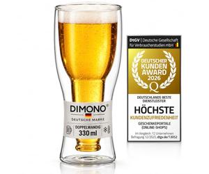 DIMONO® Verre à Bière Double Paroi 330 ml - Bouteille Flottante | Effet bouteille renversée upside-down - verre borosilicate soufflé à la bouche - lave-vaisselle