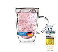 Dimono® Verre à eau à double paroi en verre borosilicaté, Verres à latte macchiato Longdrink & cocktail (1 pièce Verre avec poignée)