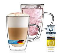 Dimono® Verre à eau à double paroi en verre borosilicaté, Verres à latte macchiato Longdrink & cocktail (2 pièce Verre avec poignée)