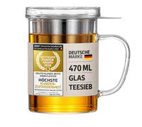 DIMONO® Verre à Thé avec Filtre & Couvercle - Tea Maker 450 ml | Infuseur thé en verre borosilicate - passoire à thé intégrée, couvercle, compatible lave-vaisselle