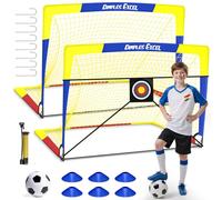 Dimples Excel Buts de Football Pop-Up - Pliables pour Enfants | 2 Buts 120x90 cm avec Ballon, Pompe, Cônes et Cible | Couleur : Bleu Jaune | Idéal pour Le Jardin et comme Cadeau