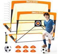 Dimples Excel Buts de Football Pop-Up - Pliables pour Enfants | 2 Buts 120x90 cm avec Ballon, Pompe, Cônes et Cible | Couleur : Orange Noir | Idéal pour Le Jardin et comme Cadeau
