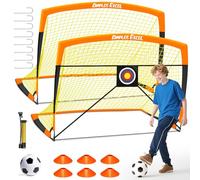 Dimples Excel Buts de Football Pop-Up - Pliables pour Enfants | 2 Buts 152x110 cm avec Ballon, Pompe, Cônes et Cible | Couleur : Orange Noir | Idéal pour Le Jardin et comme Cadeau